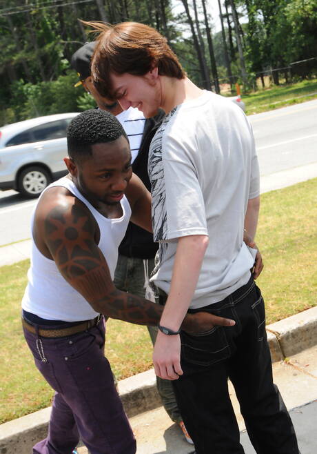 Nasty buddies Fenrir Scarcello, Mister Buck and Thugzilla in hot interracial threesome anal sex outdoor