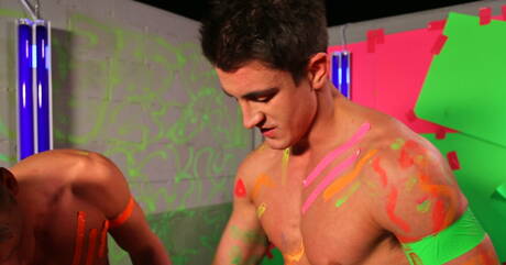 Sexy guys Cole Christiansen, Dante Martin and Derrick Dime in hot threesome ass fuck action