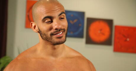 Latin bull Riddick Stone and husky guy Noah Rods in hot anal sex in shower