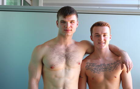 Strongman Dominic and strongman Van James fuck ass after blowjob outside