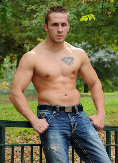 Nice american buddies hunky guy Ethan Slade and beefy Ryan Rockford make a love outside