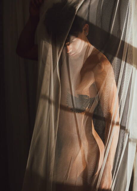 American young boy Andy Taylor shows a beautiful body outside