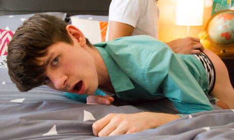 Young boy Caleb Gray and latin young dude Angel Rivera love spanking