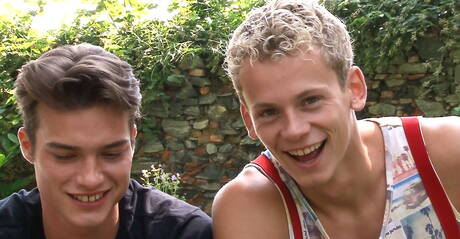 Sexy boys Helmut Huxley, Jerome Exupery and Jean-luc Bisset sucking and screwing each other outside