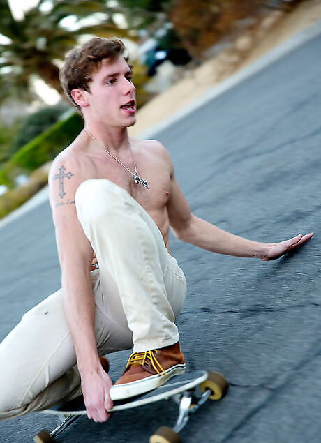 Sexy buddies Colby Keller, Duncan Black and Justin Matthews have a good threesome sex outside