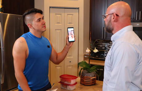 Sexy americans, husky guy Adrian Suarez and bear Aj Marshall in hot ass fuck action in the kitchen