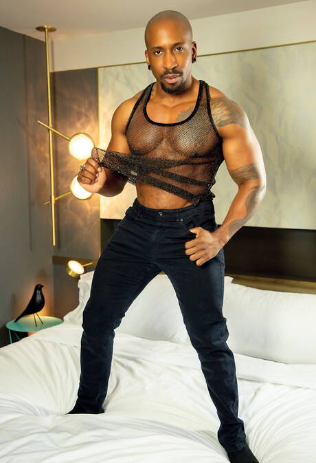 Ebony muscular Max Konnor and  Caleb Manning in hard interracial anal sex