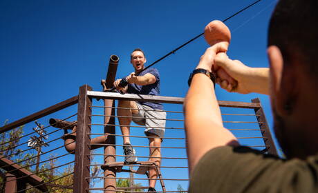 American beefcake Pierce Paris and british husky guy Michael Boston drilling an ass outside
