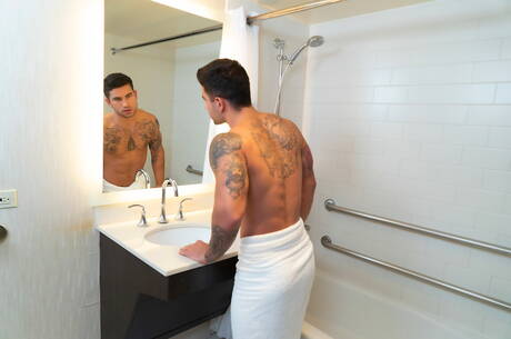 Sexy Astrid Star, Michael Delray and Vadim Black in bisexual sex scene in bath