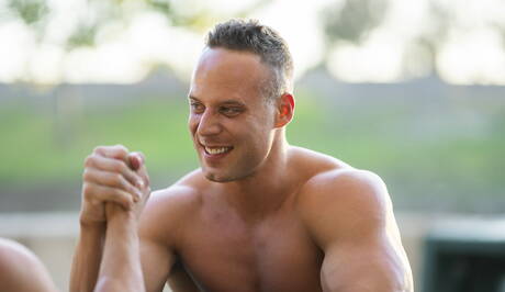 Beautiful guy Jack and sexy guy Brock in hard anal sex outside