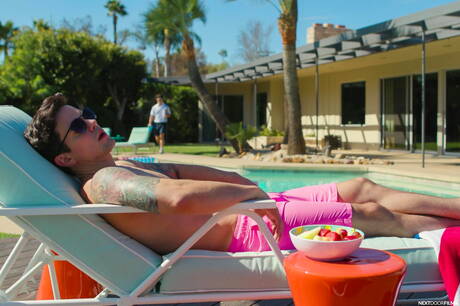 Hot americans, superstud Dakota Payne and beefcake Devin Franco have anal sex in the pool