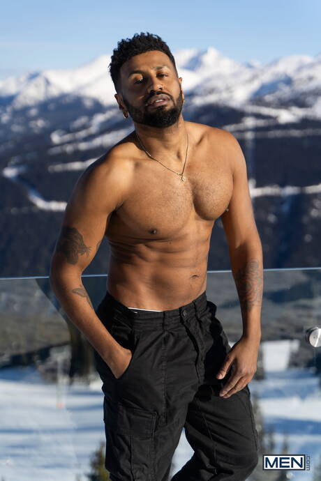 American young dude Jake Preston and tough guy Braxton Cruz in black on white sex at the pool