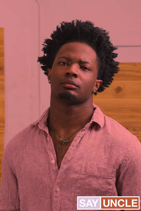 British beefcake Michael Boston and black hunky guy Bama Romello jack off with dildo