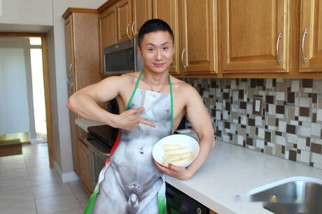 Twink Matteo Gomez and asian beefy Hans Raw have a hot couple sex in kitchen