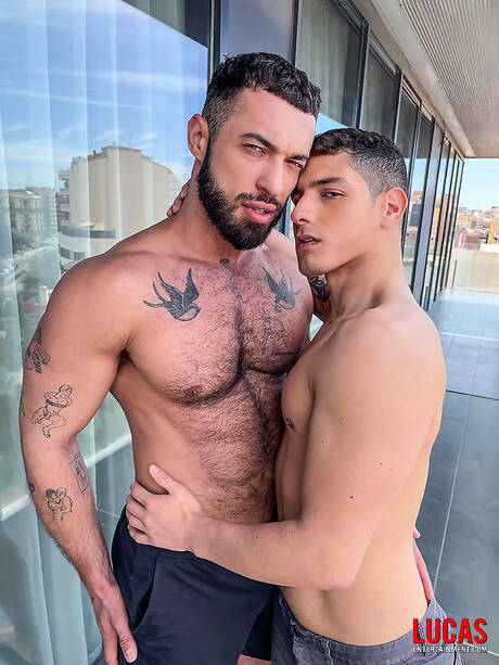 Latin muscular Bastian Karim and russian bull Nik Fros fuck after blowjob outdoor