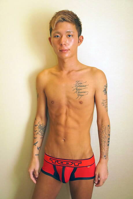 Oriental hot twink Kouya playing with cock in shower